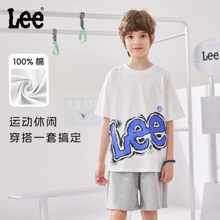 Leekids童装男童套装2025夏季新款儿童纯棉t恤短袖中大童薄款短裤