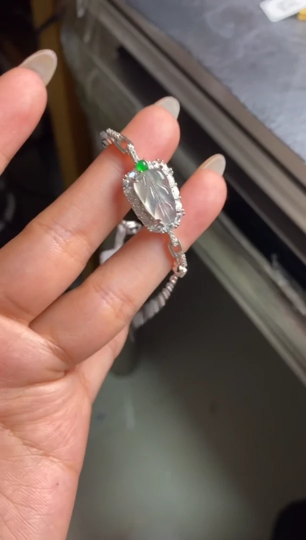 银S925镶嵌戒指翡翠天然A货翡翠