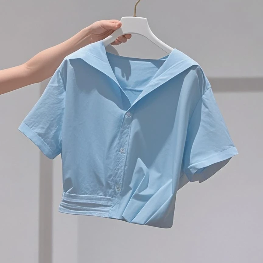 洋气甜美可爱风格衣服泡泡袖衬衫女2025年夏季慵懒风宽松短款上衣