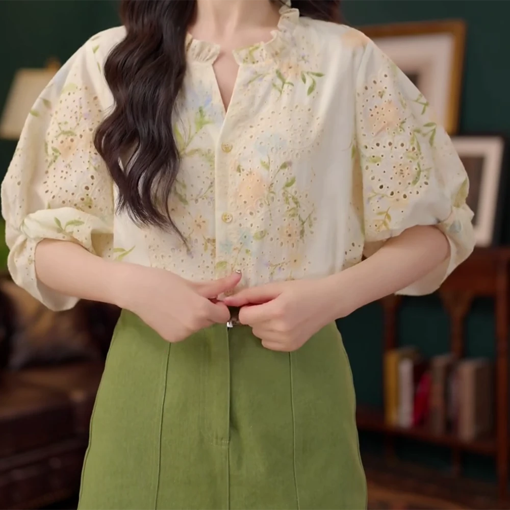 【因我而晴】温柔衬衣休闲百搭短袖衬衫女夏季上衣时尚气质显瘦