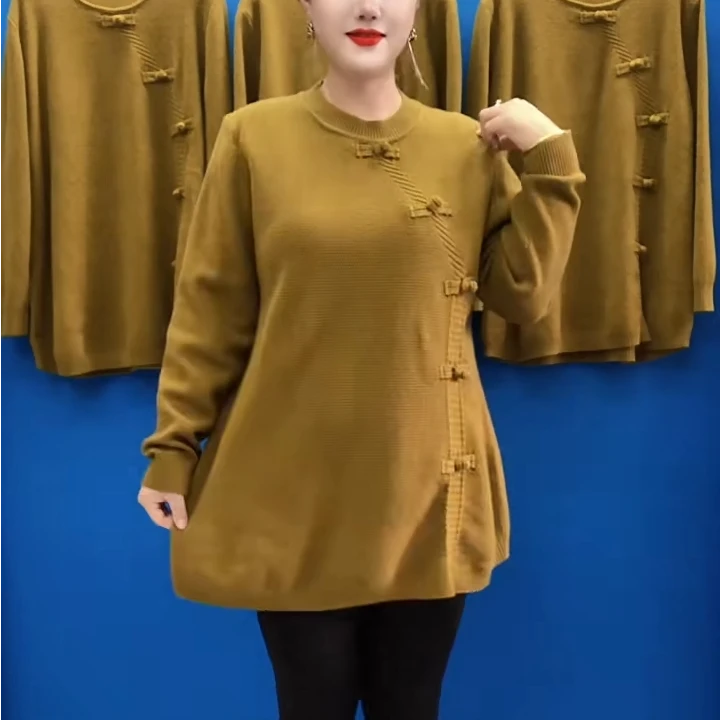 高档休闲大码针织衫中老年妈妈复古秋季女装时尚上衣洋气百搭毛衣