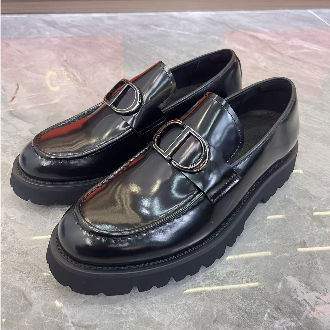 皮鞋防滑乐福鞋百搭圆头英伦风亮面开边珠轻便头层牛皮商务时尚