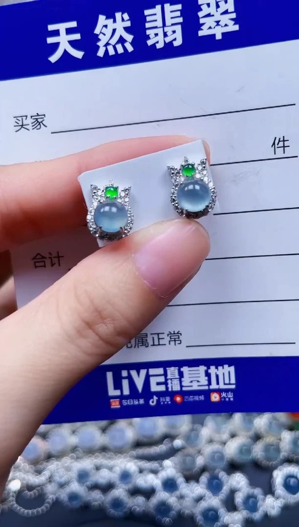 银S925镶嵌翡翠耳饰506