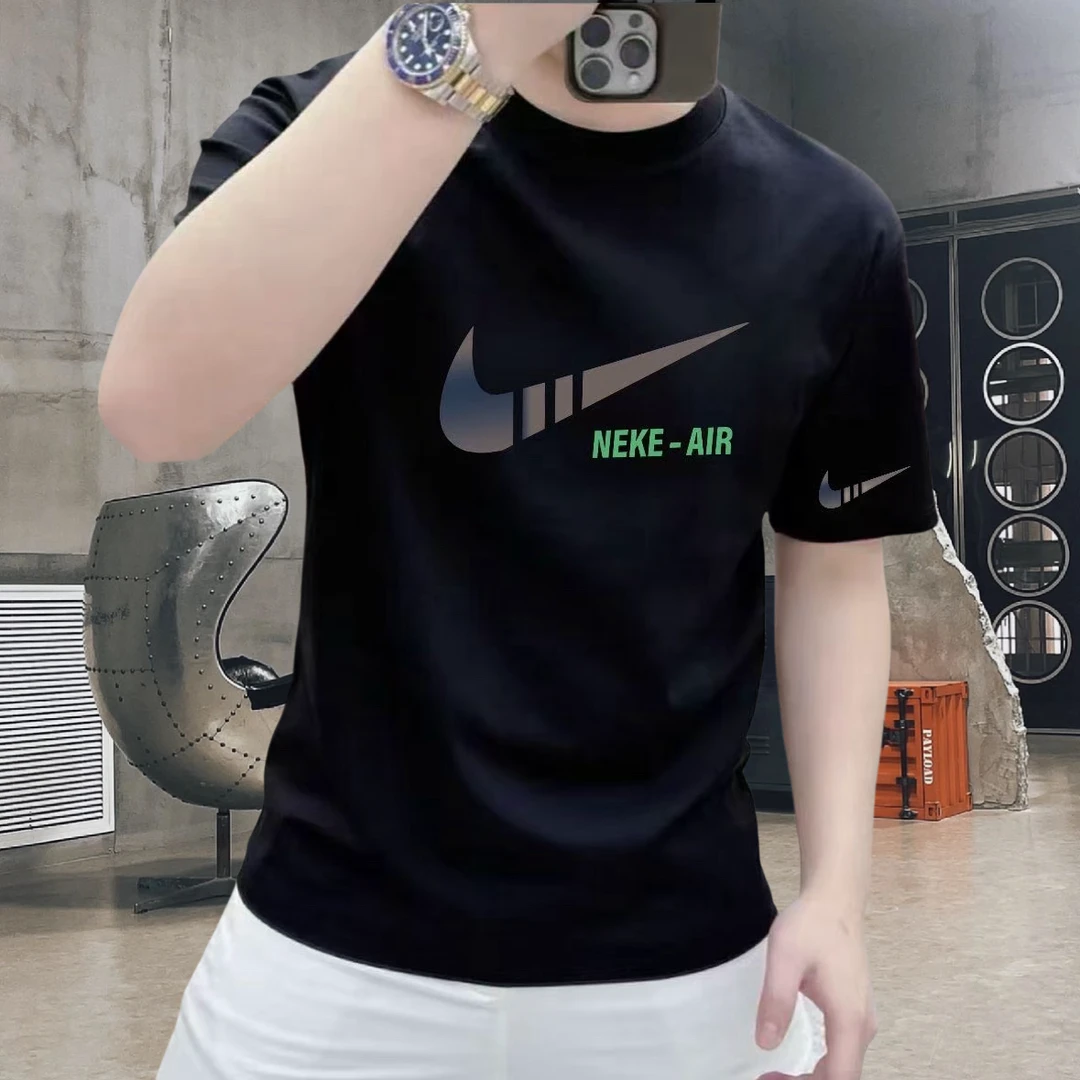 夏季新款纯棉体恤时尚潮流极简印花圆领百搭上衣短袖T恤男士