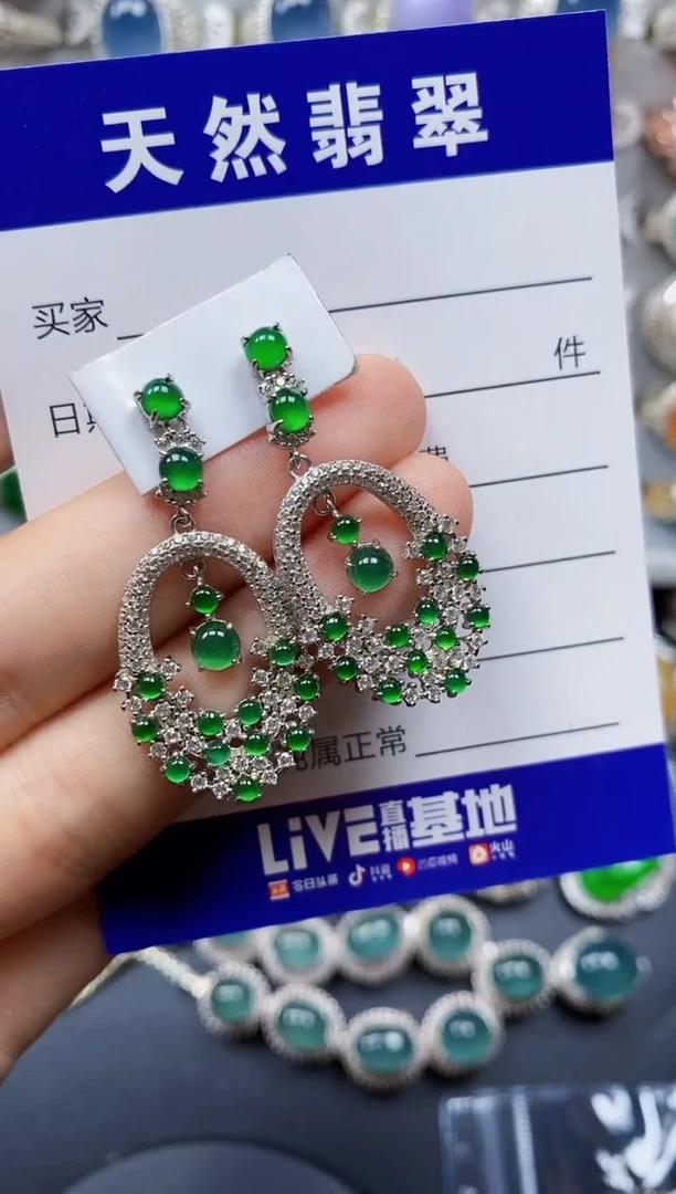 翡翠银S925镶嵌耳饰0161