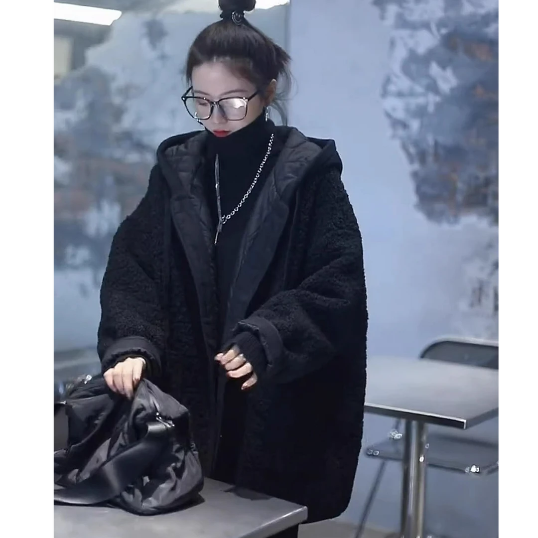 时尚夹棉加厚外套女2025冬季韩版宽松中长款棉服连帽上衣潮百搭