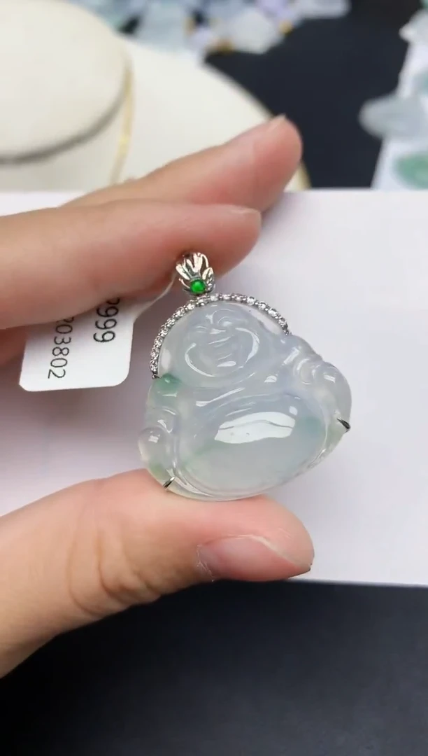 颈饰18K金镶嵌翡翠天然缅甸A货翡翠百元以上9元证书费自理