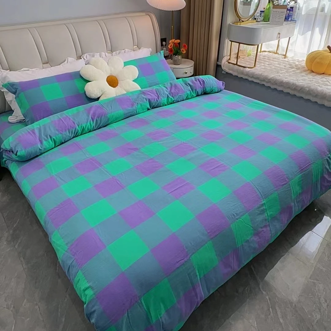 YXUAN良品-新款花色全棉色织棉纱床上用品四件套格子条纹双人床品