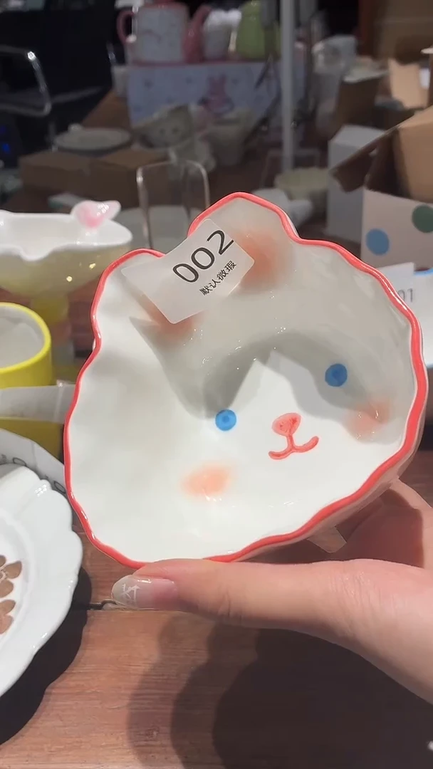 瓷002 粉色 兔子 碗 瑕疵