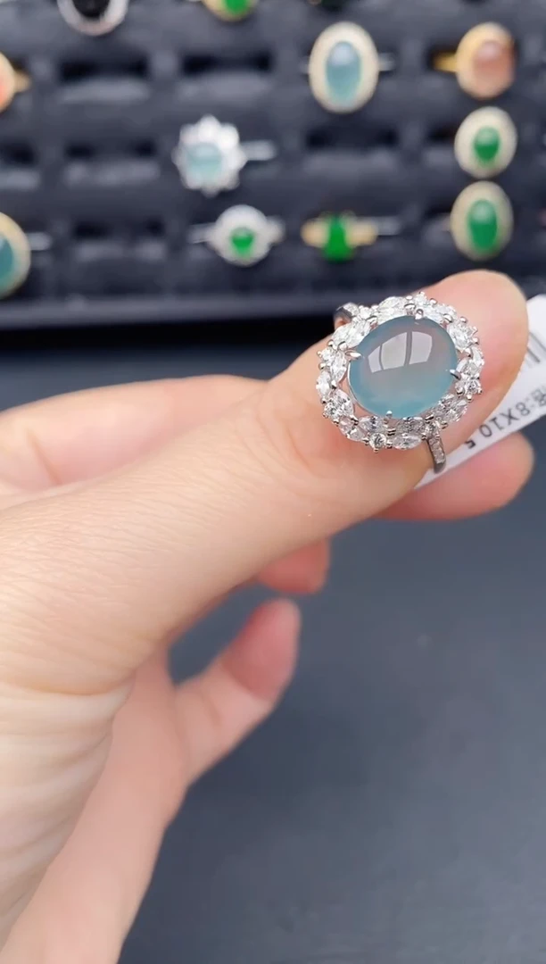 银S925镶嵌戒指翡翠天然a货翡翠66