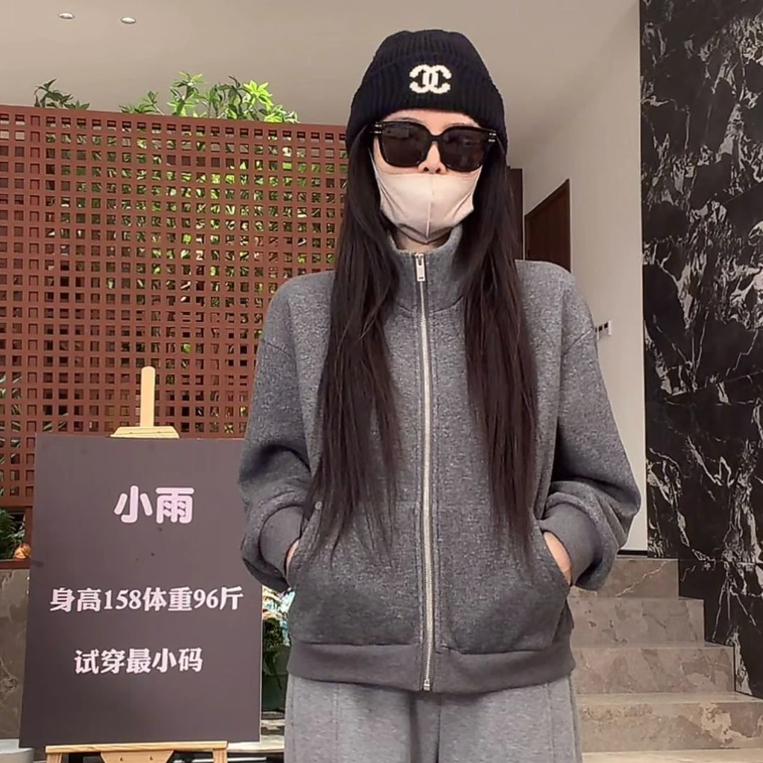 宿慕SUMU韩系立领加绒卫衣外套2025冬季新款时尚保暖上衣女装1707