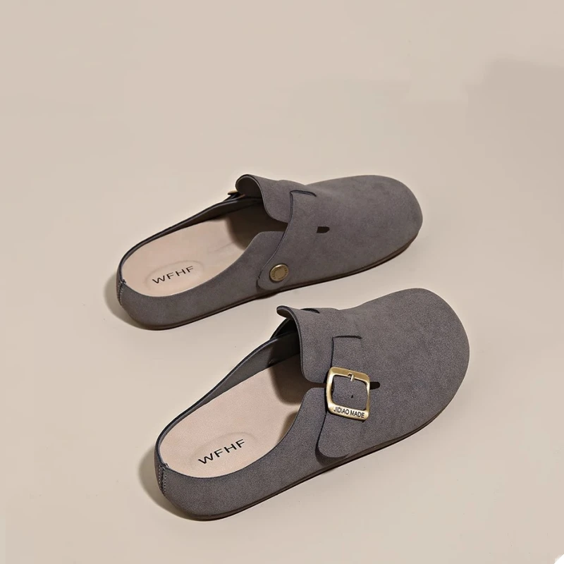 三福厚底勃肯鞋女2025春秋新款外穿博肯包头半拖鞋一脚蹬懒人单鞋