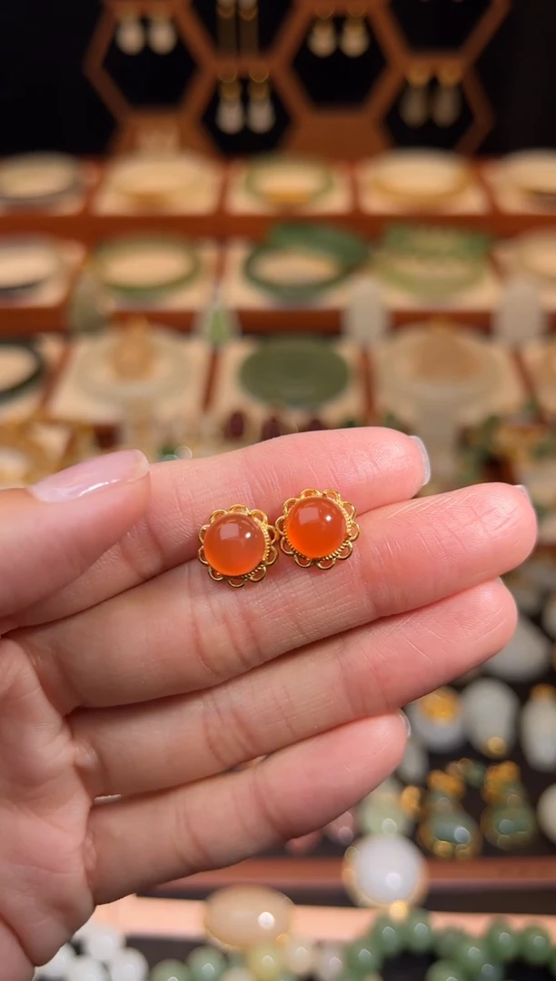 银S925镶嵌南红玛瑙耳饰福利