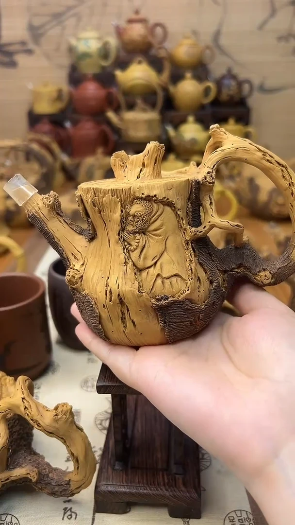 茶壶紫砂慧*仿木达摩壶
