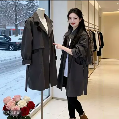 复古文艺系带风衣女春秋宽松显瘦中长款休闲百搭外套