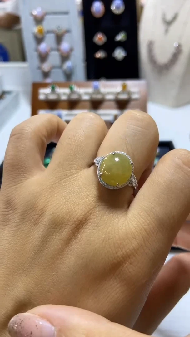 【闪购商品】翡翠颈饰银S925镶嵌天然缅甸a货翡翠戒指