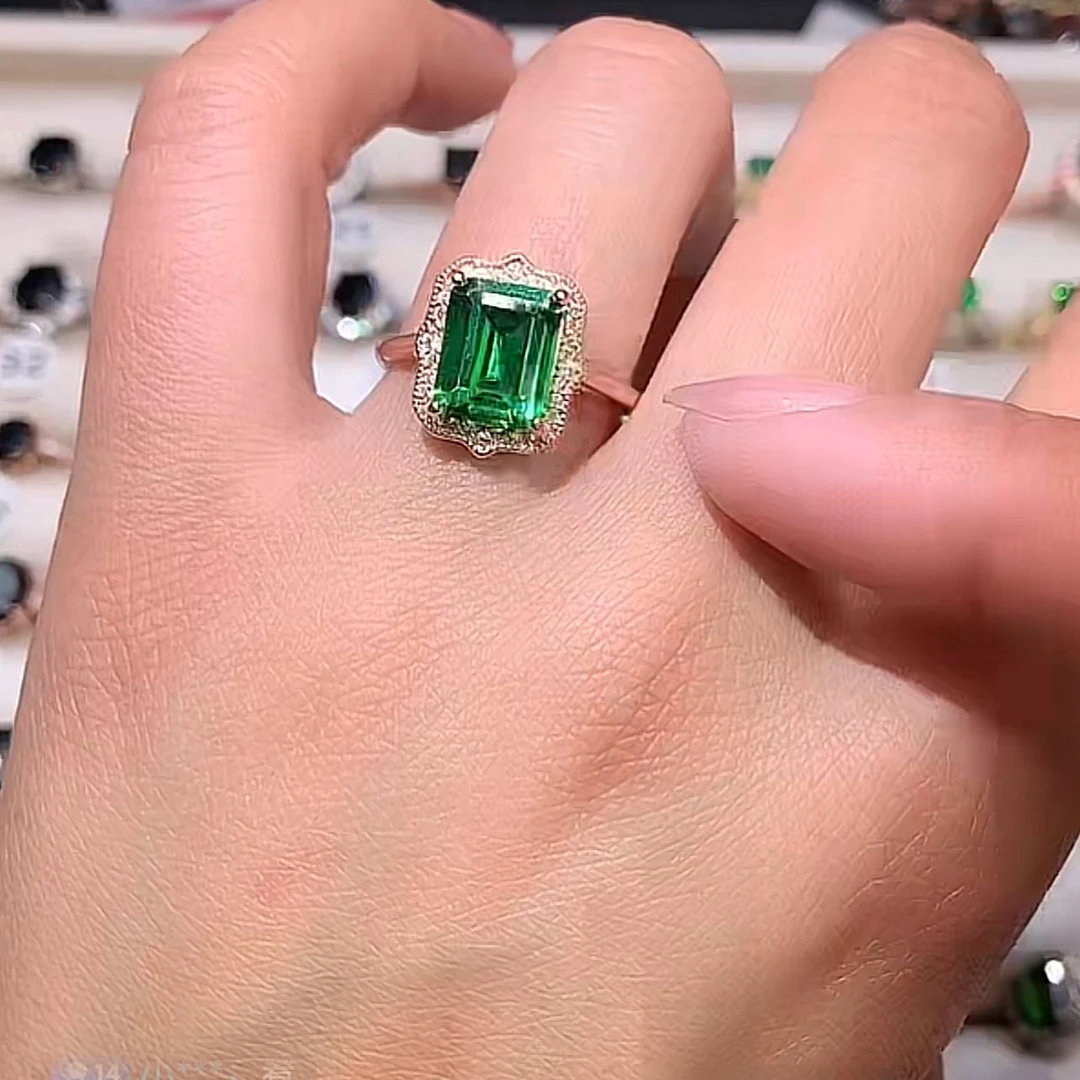 透辉石银镶开口戒810玫瑰金