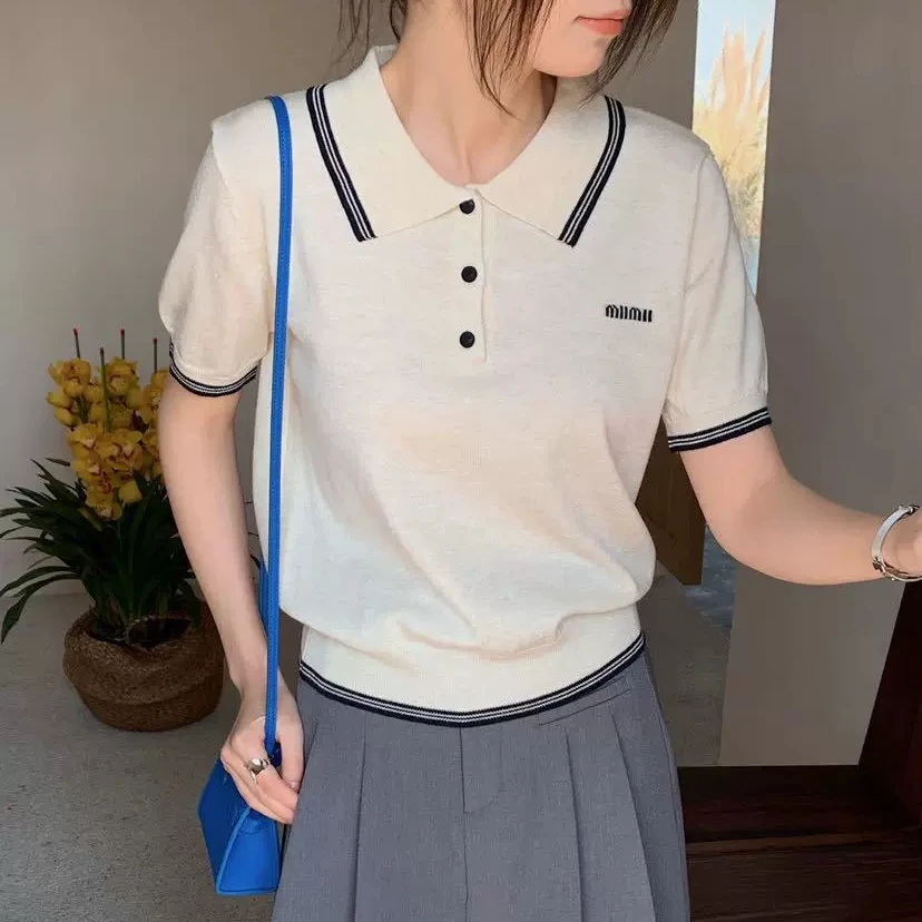 A29-新款POLO衫学院风甜美少女半开领针织短袖T恤女韩系
