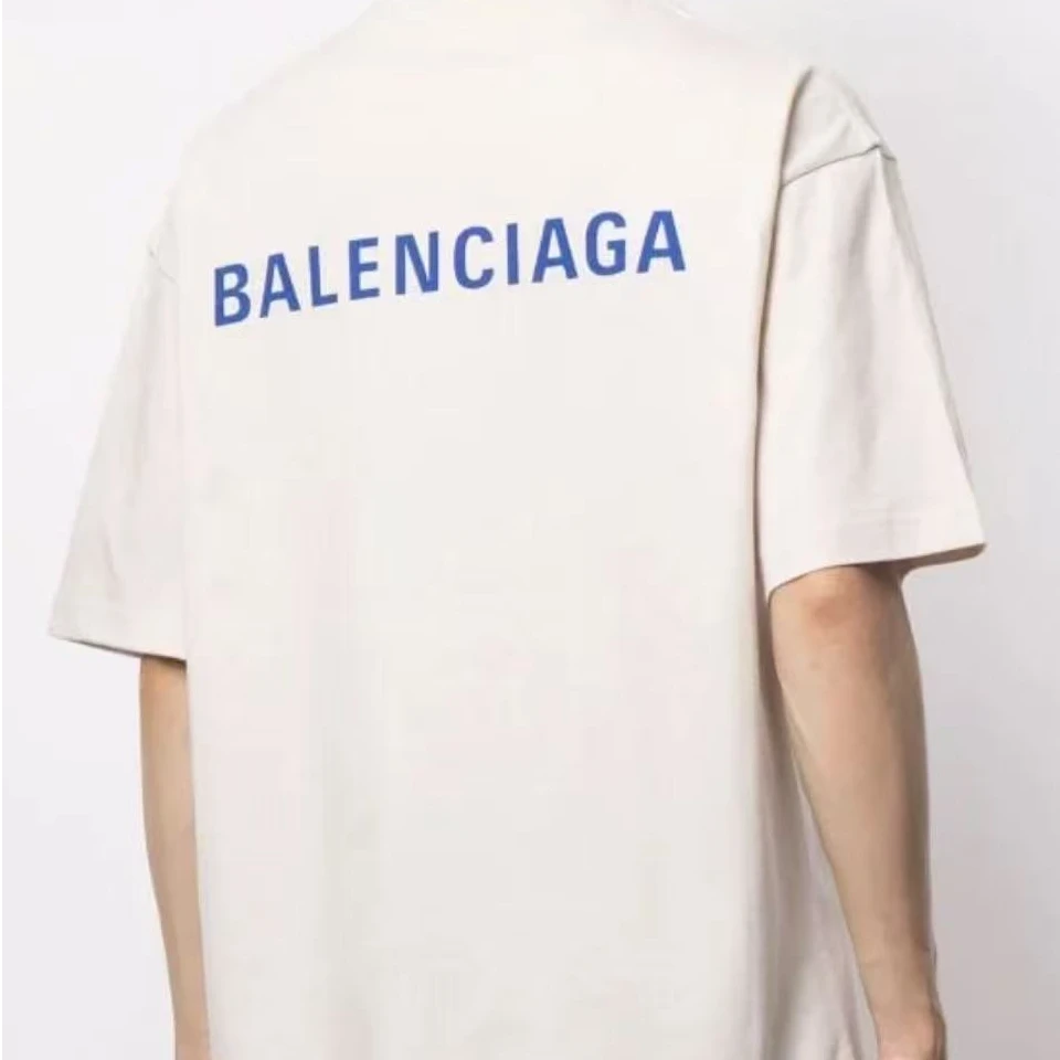 95新 Balenciaga/巴黎世家 卡其色蓝色印花短袖/S码/编号369