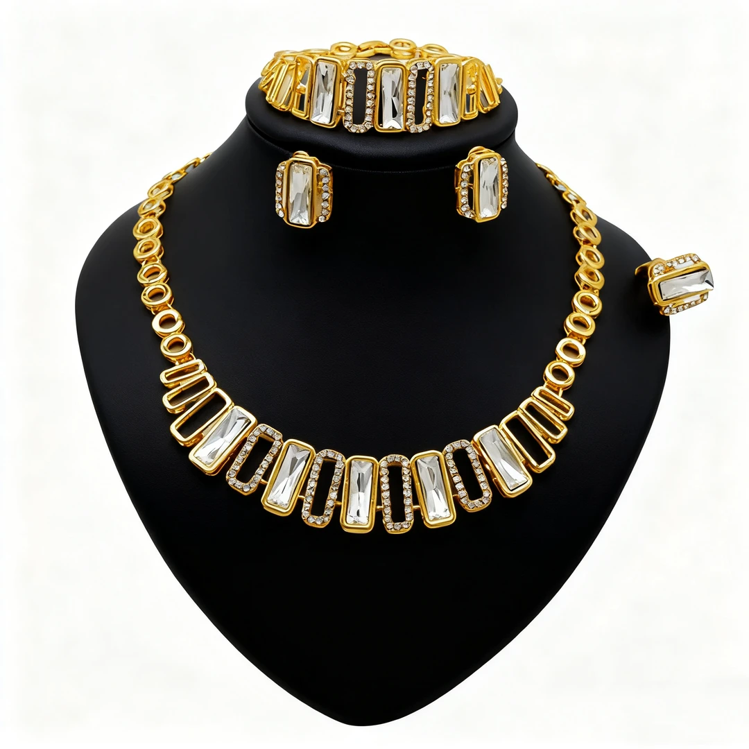 铜合金项链 【古米】4/69网红款气质夸张四件套百搭欧美金色颈链