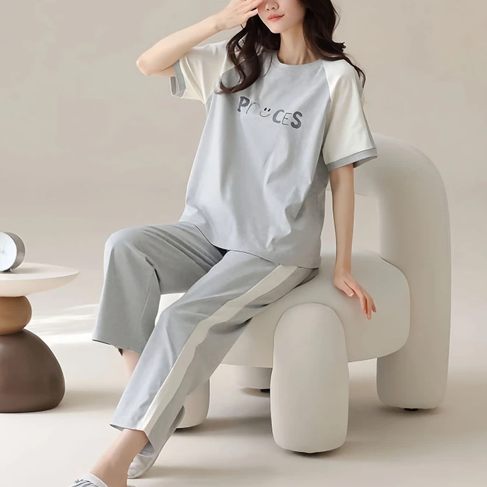 2025新款睡衣女夏季纯棉100%棉短袖长裤可外穿简约女士休闲家居服