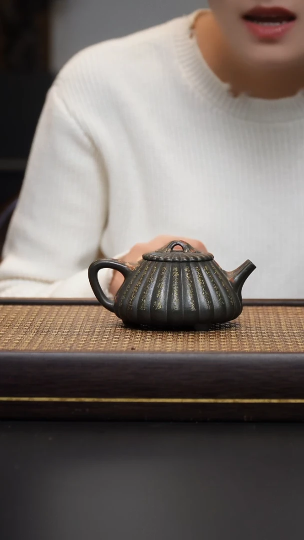 茶壶紫砂紫砂 九龄君子兰 筋纹石瓢