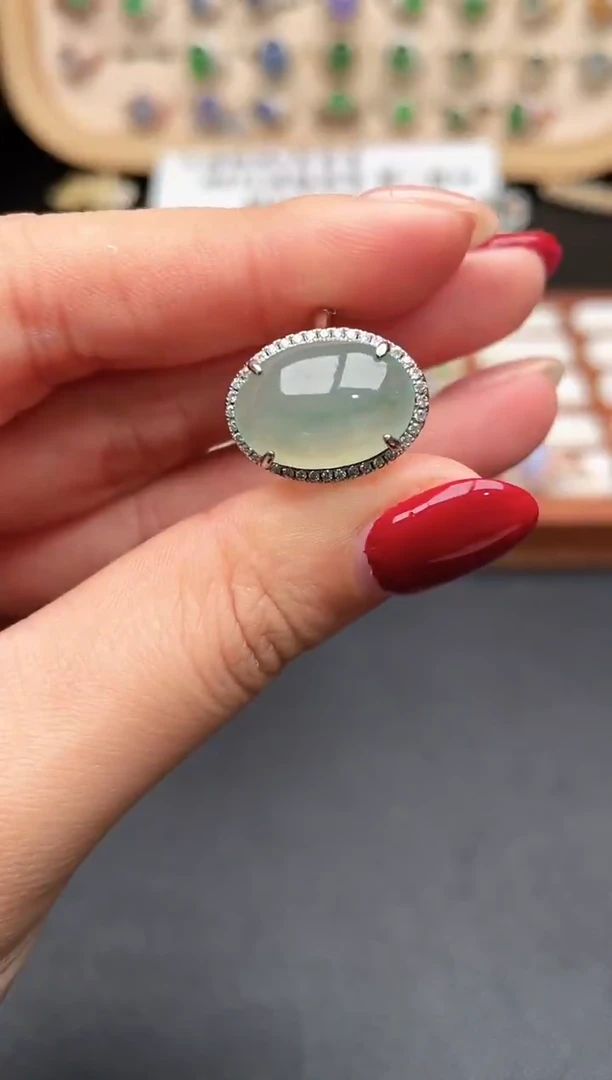 银S925镶嵌戒指翡翠一物一证一礼盒