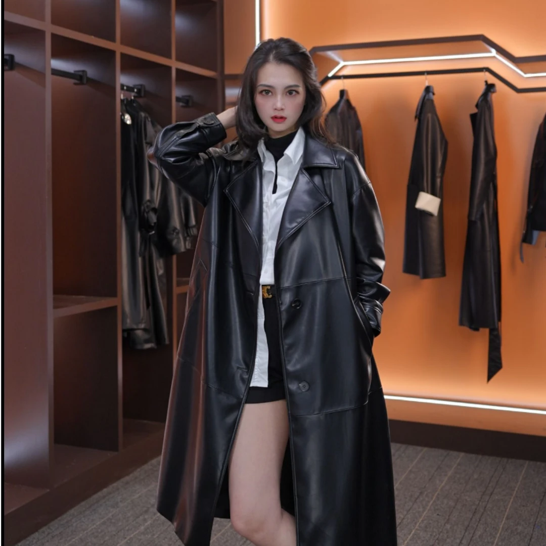 设计师系列网红洋气炸街气质长款皮衣洋气衣服女-2520