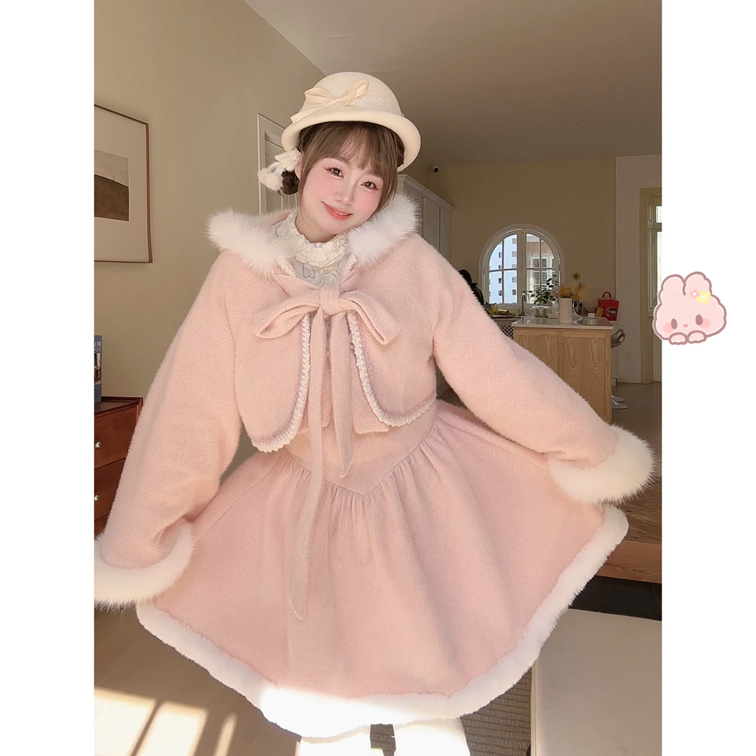 【青苍现货】【雪国爱丽丝】大码甜妹蝴蝶结吊带裙+连帽外套+内搭套装