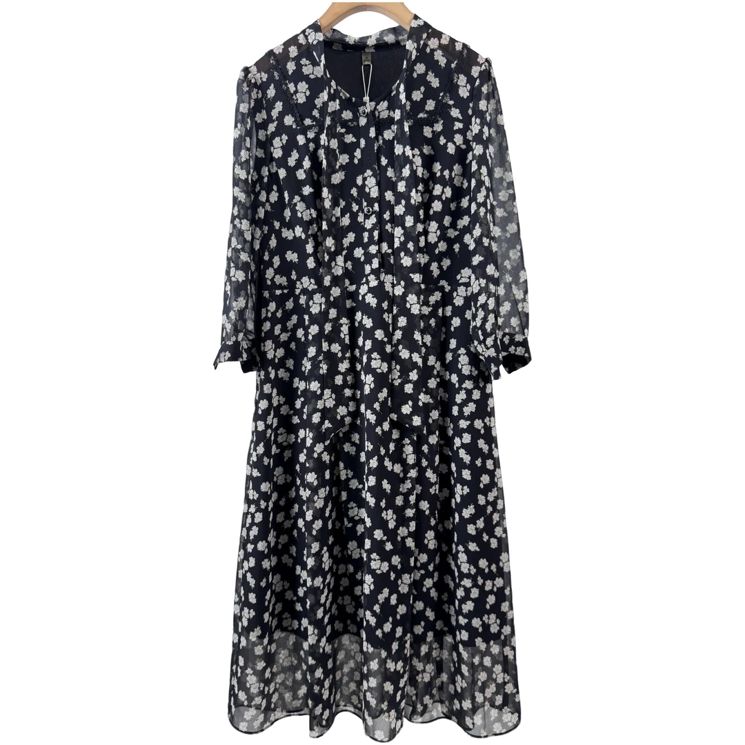 【W552黑绿长袖】2025优雅百搭洋气款夏季短袖中长款裙