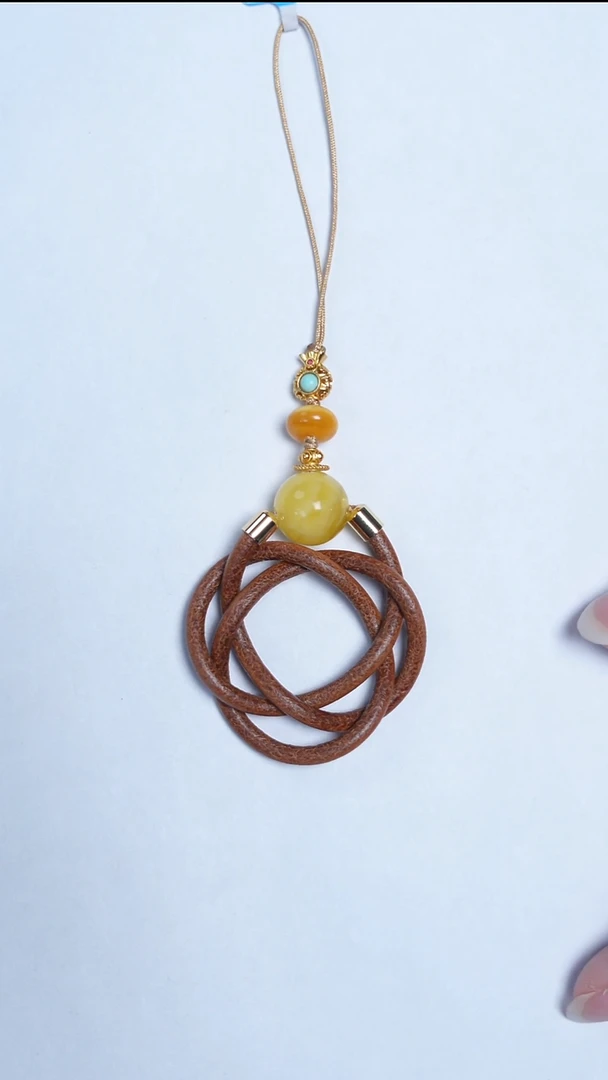 蜜蜡颈饰未镶嵌金白圆珠挂件