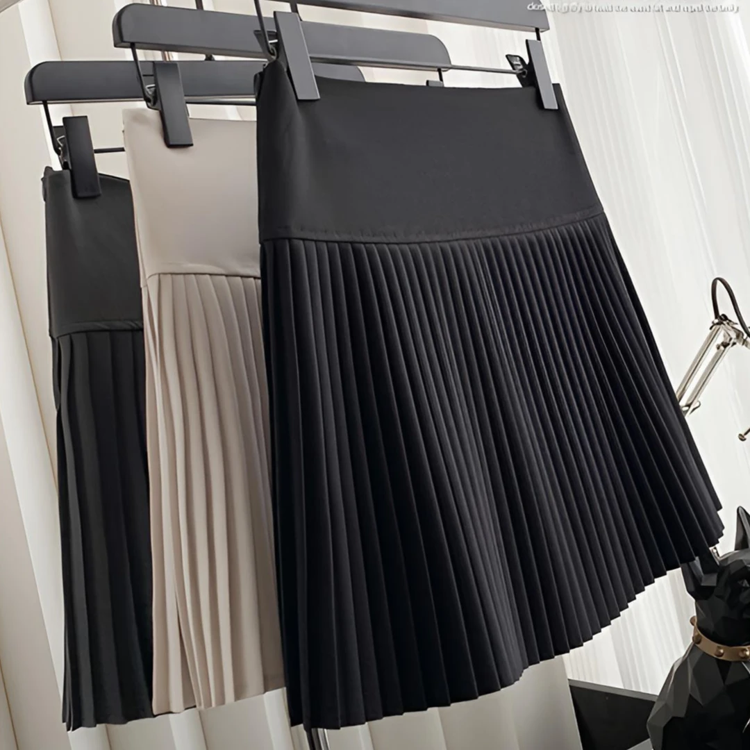 2025高腰显瘦西装裙抗皱百褶裙女遮肚防走光小个子设计感a字短裙