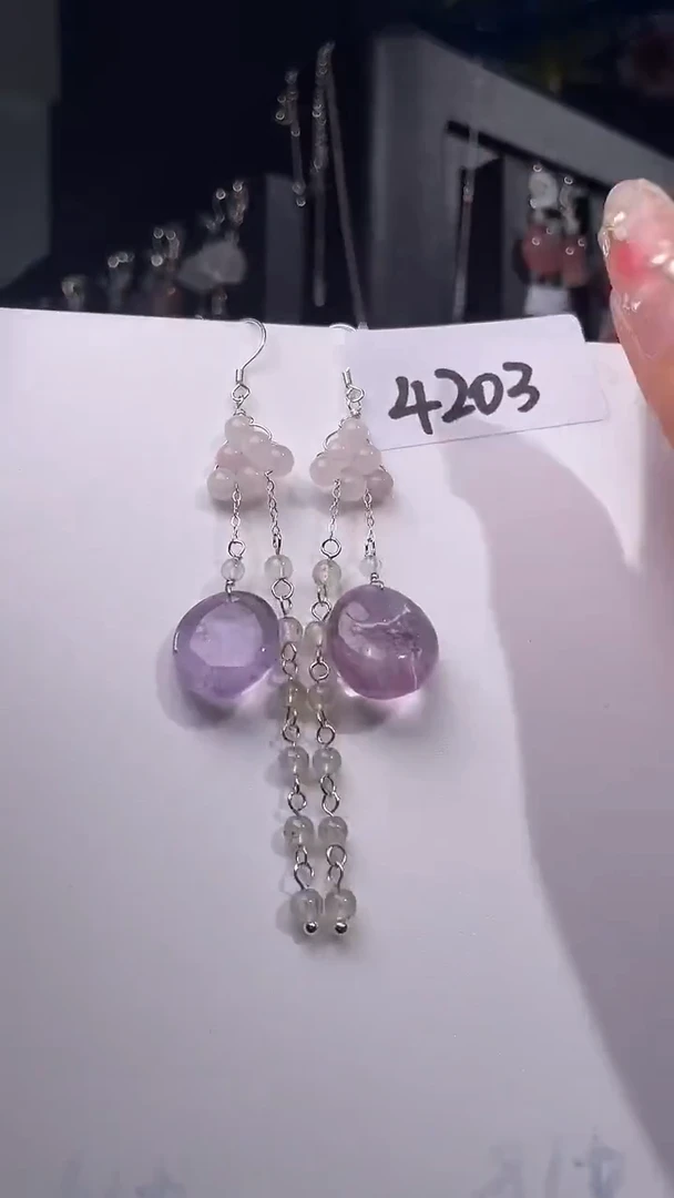 银S925镶嵌耳饰紫晶喜欢拍微瑕