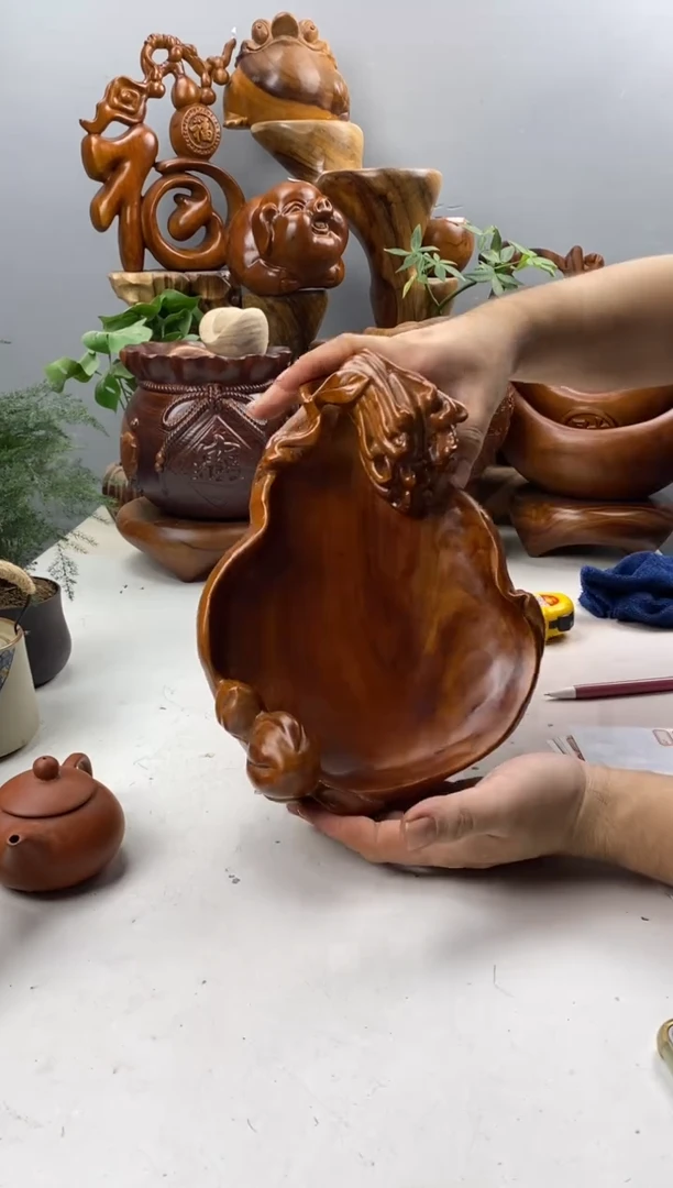 香樟木A40福禄寿果盆/尺寸28*22*10