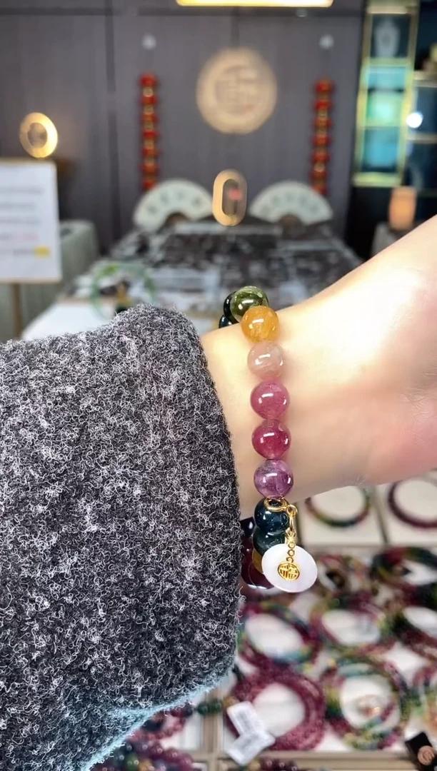 未镶嵌老矿碧玺色标彩虹单圈手串9mm+碧玺dan多样性发货一条