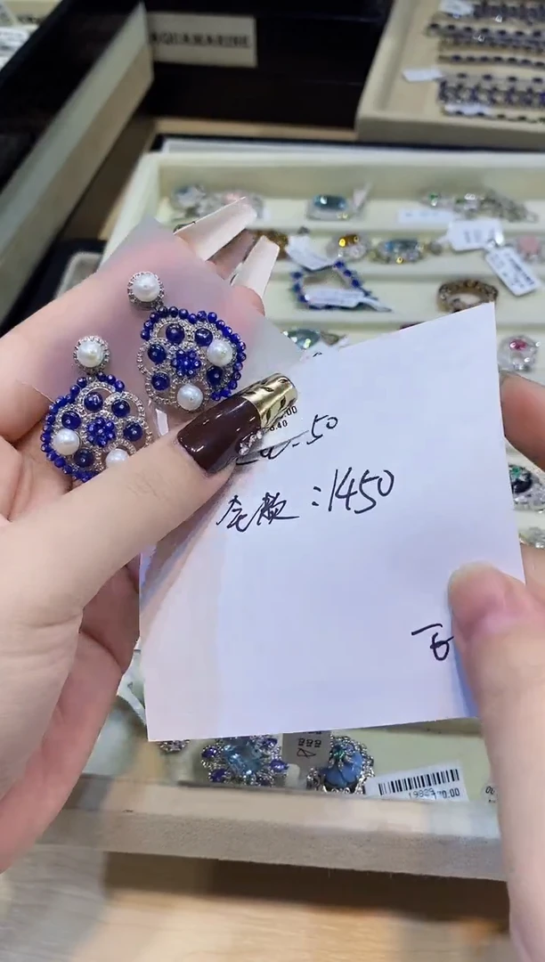 耳饰蓝宝石银S925镶嵌楚楚珠宝中古甄选不退换