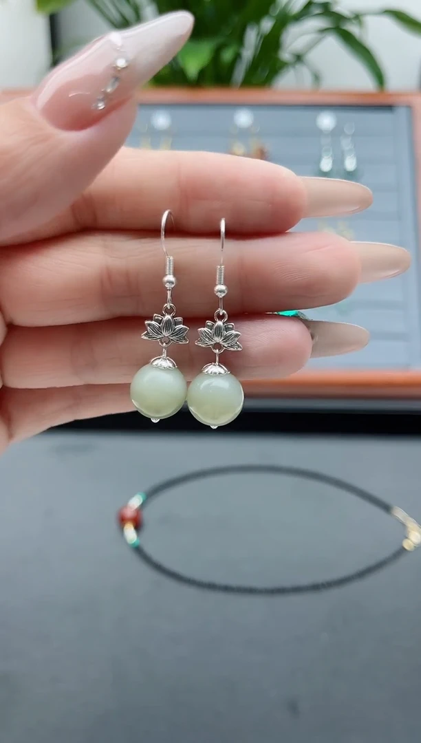 【闪购商品】和田玉耳饰银S925镶嵌091