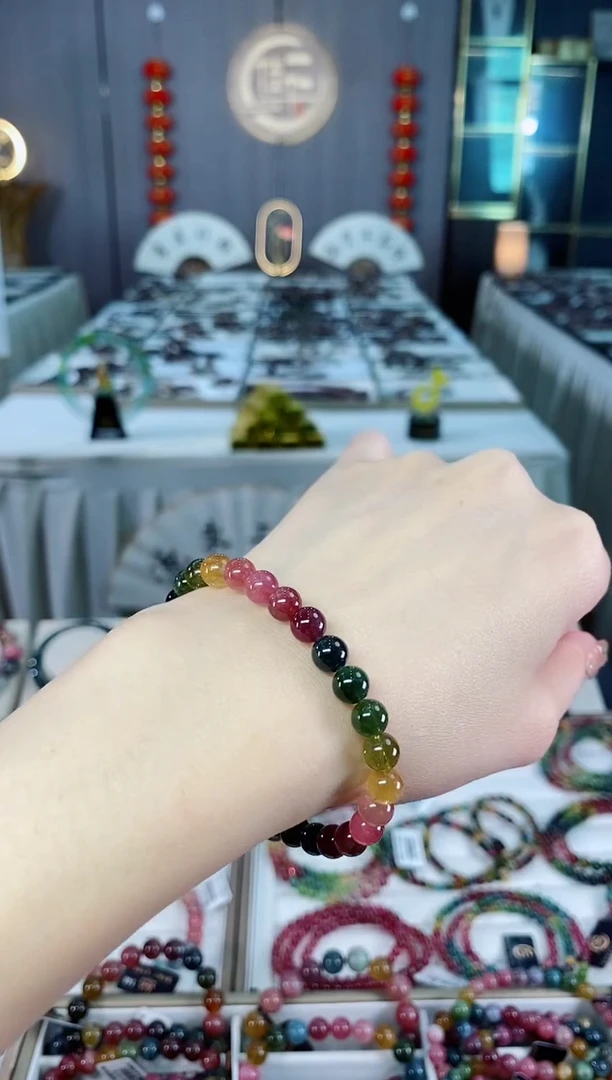 未镶嵌老矿碧玺色标冰体单圈手串6mm+碧玺dan多样性发货一条