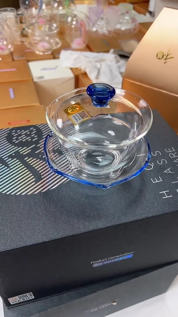 @@禾器晶彩沁莲盖碗宝蓝色