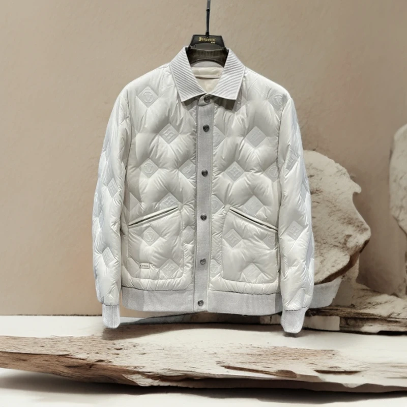 诺顿雷斯冬季男士百搭时尚保暖白鸭绒上衣针织翻领轻奢羽绒服外套