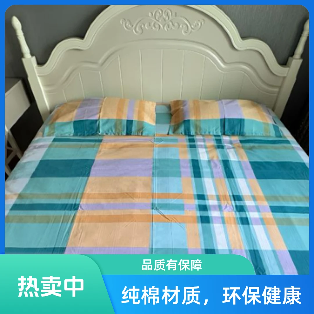 四季通用细纱原棉老粗布三件套床上用品床单枕套印花