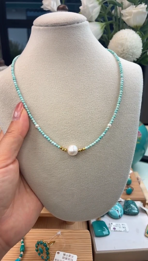 银S925镀金镶嵌绿松石项链1
