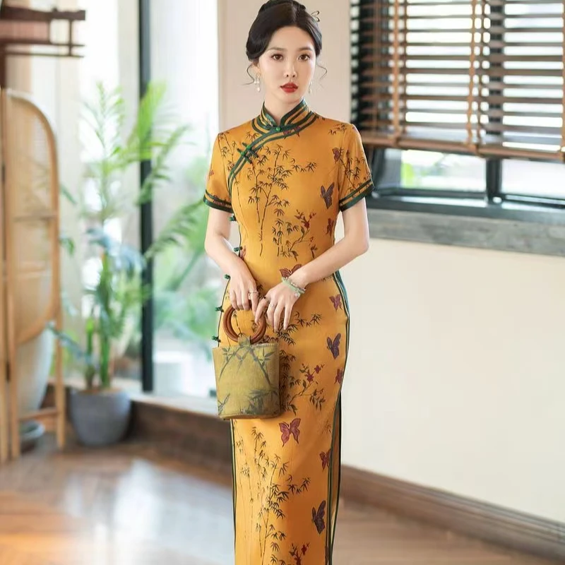 3199白幼秀款民国风优雅中长款复古夏季显瘦中式旗袍大码旗袍