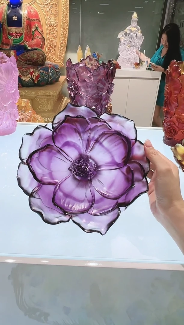 手工艺品琉璃古法琉璃山茶花果盘