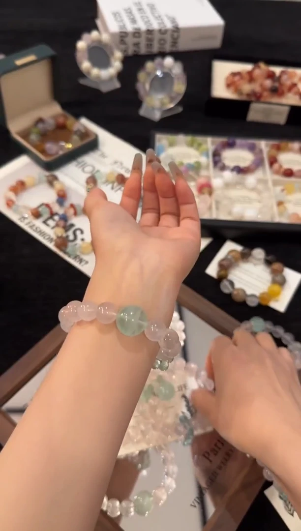 合金手链水晶粉水晶x3095