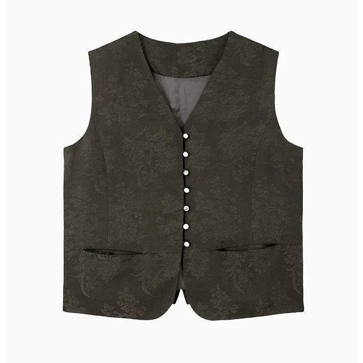 璞宿PUSU  格物系列 国风提花莱赛尔亚麻V领马甲  53560