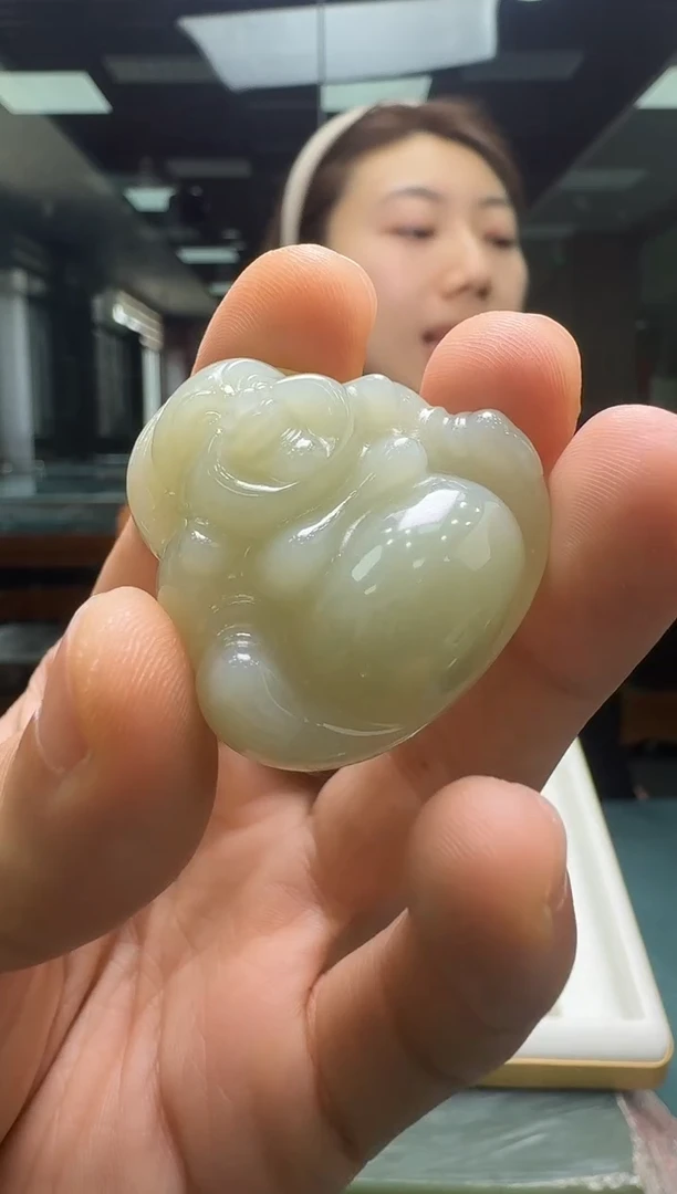 颈饰未镶嵌和田玉野牛沟 厚装约35mm正装佛公大肚佛吊坠/配绳