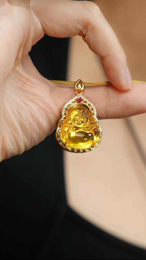 琥珀吊坠(赠链)银S925镶嵌佛公