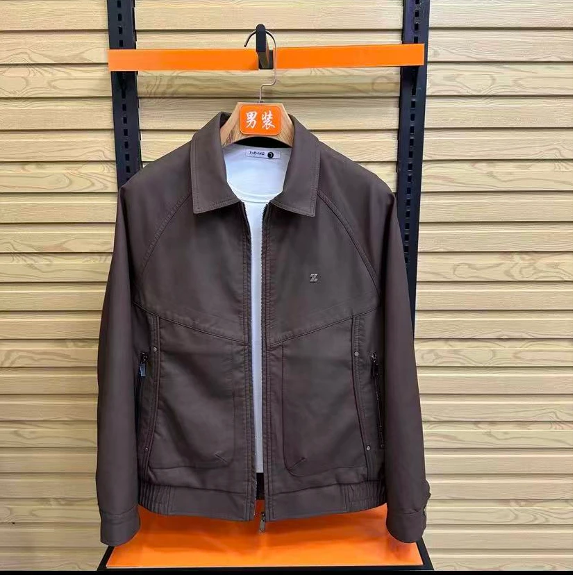 新款高端男士翻领休闲皮衣夹克