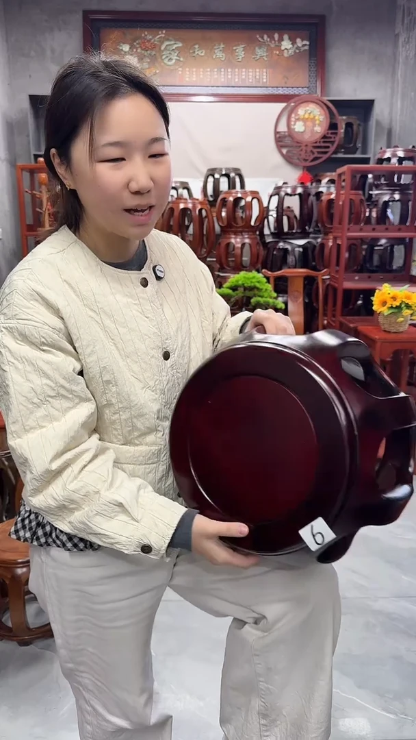 花梨木类家具【微瑕】酸枝色小号鼓凳6号